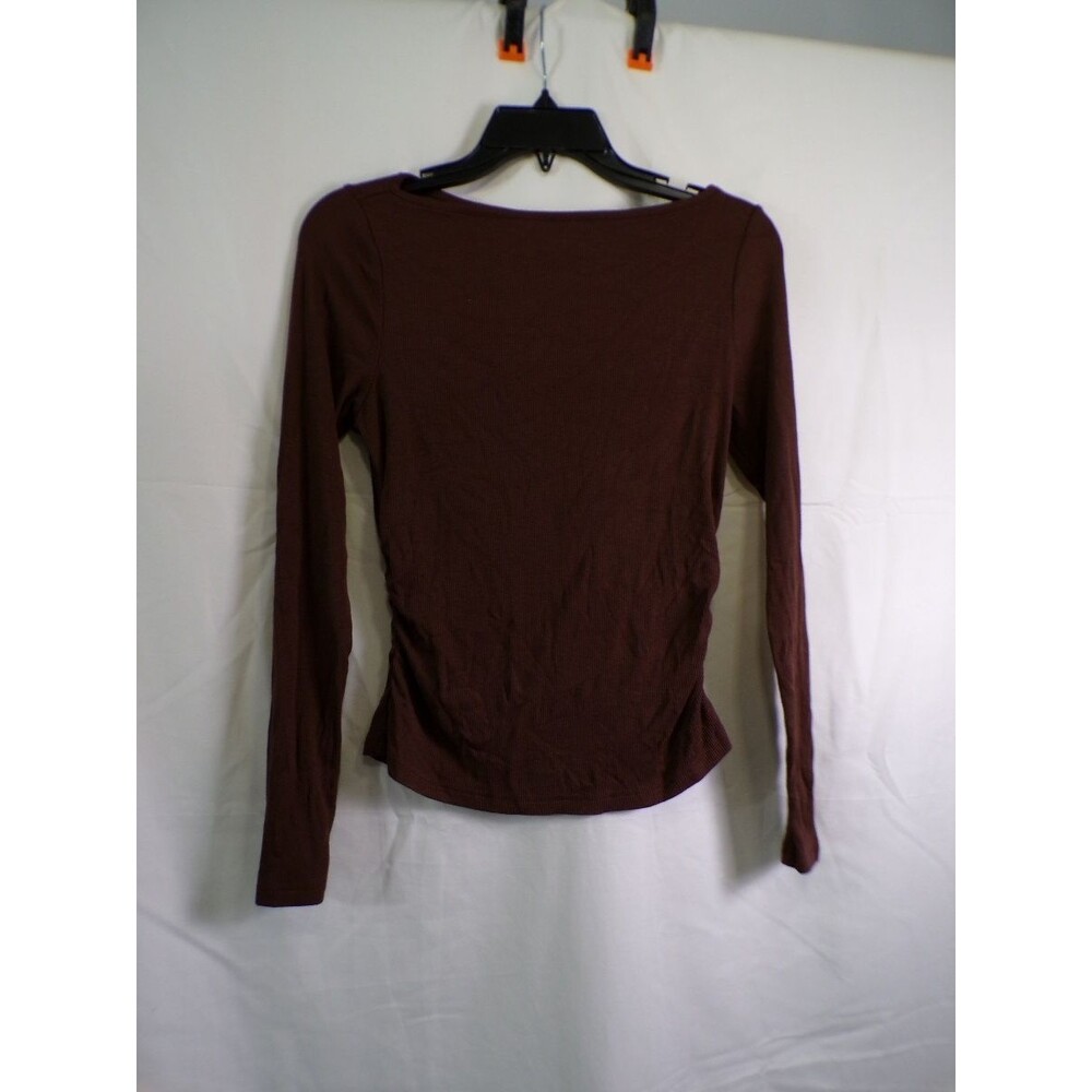 PrettyGarden 4553 6503 Brown Ribbed Long Sleeve Women's Top M Viscose Acetate